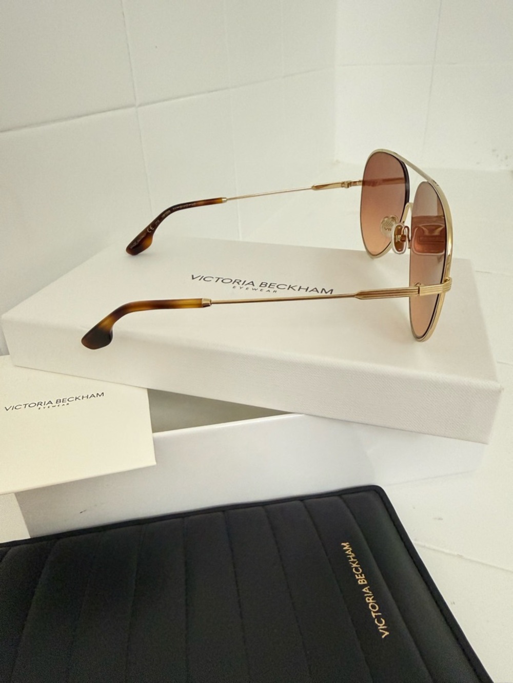 Victoria Beckham Gold Aviator Sunglasses with Brown Gradient Lenses